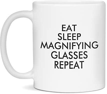 Eat Sleep Magnifying Glasses Repeat Coffee Mug Gift, 11-Ounce White