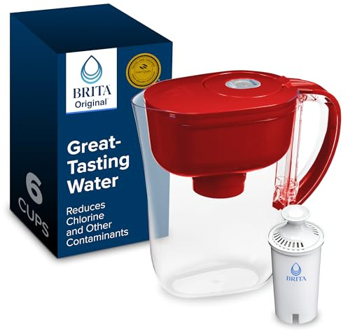Brita Metro Water Filter Pitcher with SmartLight Change Indicator, BPA-Free, Replaces 1,800 Plastic Water Bottles a Year, Lasts Two Months, Includes 1 Filter, Small - 6-Cup Capacity, Fiery Red