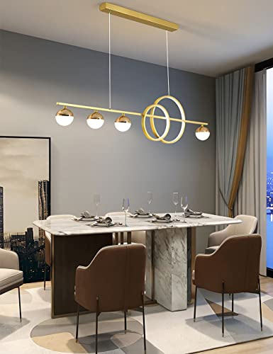 LED Pendelleuchte Esstischlampe Küchenlampe Hängend Lampen Dimmbar Hängelampe Modern LED Pendelleuchte Esstisch Wohnzimmer Schlafzimmer Hängeleuchte Höhenverstellbar Pendellampe (Gold, 120cm)