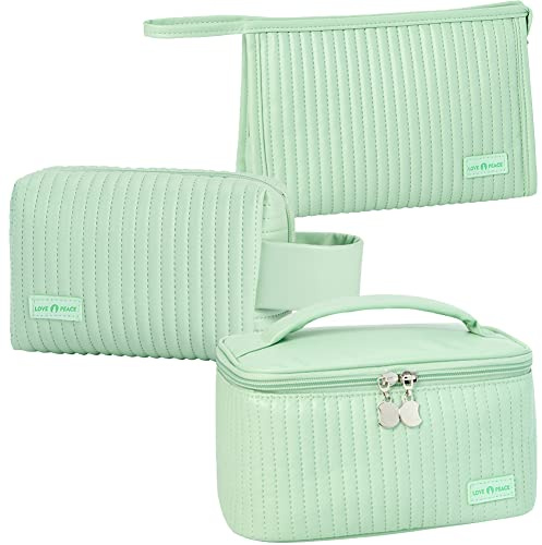 Linpr Reise Kosmetiktasche Damen, Groß 3er Set Make Up Tasche | Große Kapazität Wasserfest Schminktasche Reisen Organizer für Frauen und Mädchen, Kulturbeutel aus PU Leder, Tragbarer Griff