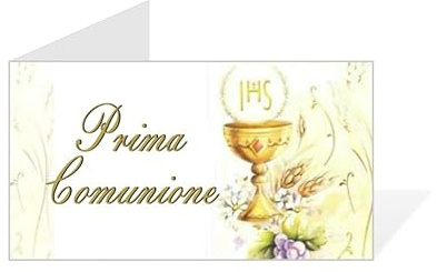 Bigliettini bomboniere Comunione Personalizzati con Stampa Inclusa | Bigliettini Confetti Comunione Personalizzato | Bigliettini bomboniere Stampati | Eventi | Feste (20 Bigliettini - Calice Giallo)