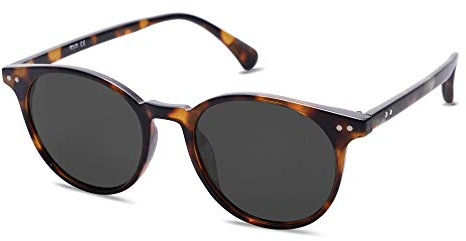 SOJOS Lunettes de soleil polarisées rondes Femmes Hommes Protection UV400 Vintage Ronde MAY SJ2113, Tortue/Gris