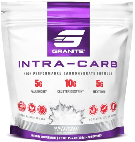 Granite Intra Carb Powder, Unflavored, High-Performance Carbohydrate Blend with Cluster Dextrin, Palatinose, & Dextrose, Supports Energy and Training (20 Servings)