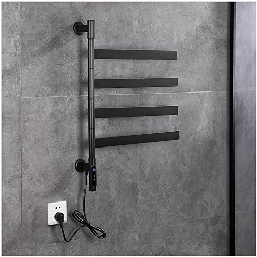 Heated Towel Rail, Smart Electric Towel Warmer, Swivel Rack Wall Mounted Rotating Stainless Steel Constant Temperature Towel Heater for Bathroom/Toilet/Hotel, Black beautiful scenery