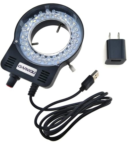 QAREQU Microscope Ring Light Adjustable 52 LED Light Source, USB Power Illuminator, 2.4 inch Inside Diameter