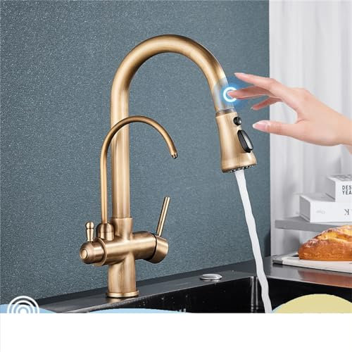 KHYTEBV Robinet de Cuisine, Filtre à capteur Tactile, Robinet de Cuisine 2 en 1, extincteur Noir, Double Mode, pulvérisateur, robinets d'évier pour mélange d'eau de Cuisine