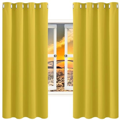 GAIFNAG Thermovorhang Wohnzimmer Gardinen 50 x 240 cm Wohnzimmer Lärmschutz/Kälteschutz Warm Modern Schlaufenschal, Balkontür Gardine für Fenster, Zuhause, Terrasse, Gelb