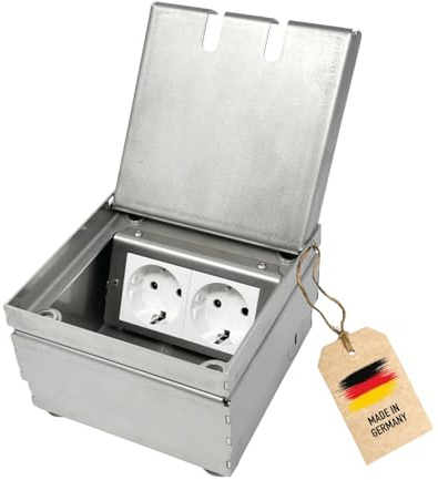 2-Fach Bodentank SteckdosenBox Edelstahl V2A Einbaufertig mit Steckdosen Deckel belegbar Höhenverstellbar Bodensteckdose