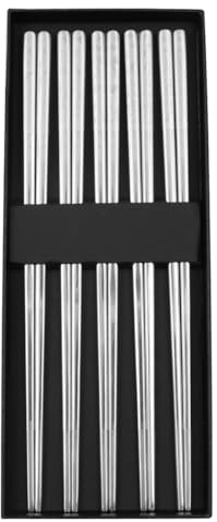 NUZAMAS 5 pares de palillos reutilizables de acero inoxidable con patrón grabado, elegantes y ligeros, reutilizables para comida japonesa, coreana y china