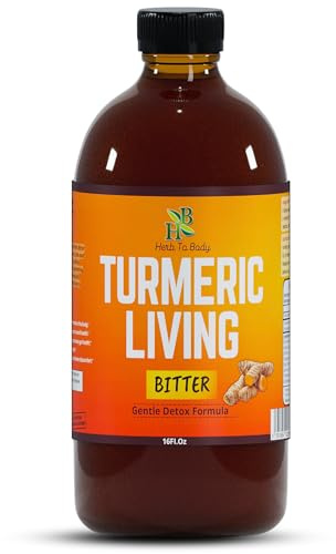 Herb To Body Turmeric Bitters Liquid, 16oz - with Turmeric Root & Natural Herbal Blend, Herbal Detox & Digestive Bitters, Liquid Turmeric Supplement for Wellness & Balance