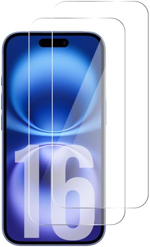 QUITECO Vetro Temperato per iPhone 16 [2 Pezzi] Vetrino Protettivo Pellicola Protezione Schermo