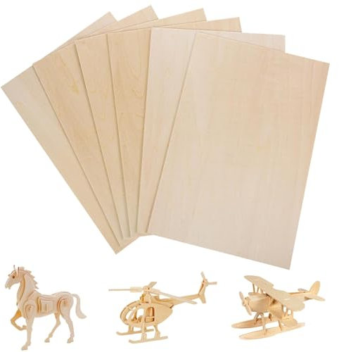 6 Stück Bastelholz Holzplatte, 2mm Sperrholzplatte Pappelsperrholz Balsaholz Platten Dünn Holzplatte Blanko Basteln Brett Sperrholz für DIY Modell Laserschnitt Bastelarbeiten
