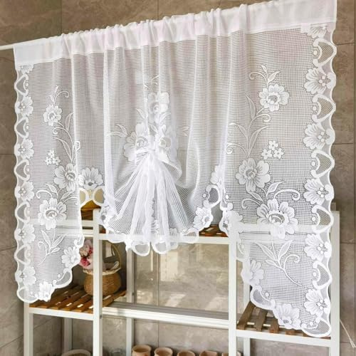 Skcess Scheibengardinen Modern， Scheibengardine Wohnzimmer Gardinen Kurz Bistrogardinen Weiße Schleife Halbtransparent Fenstergardinen 100 X 150 cm