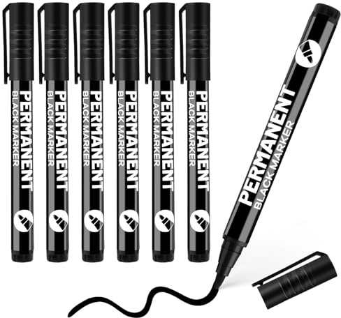 newatty 6 Pack Black Permanent Markers Bullet Tip Acrylic Fabric Pen 1mm | Waterproof Quick Dry High Opacity Ink Non-Toxic Safe Doodling Rock Metal Glass Wood Tyre Painting Plastic Versatile