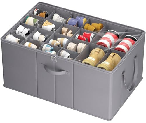Lifewit Large Shoe Storage Organiser for Wardrobe, Foldable Shoe Box Fits 20 Pairs Total with Clear Cover and Reinforced Handles, Space Saving Holder for Sneakers Boots Heels, 1 Pack Gray