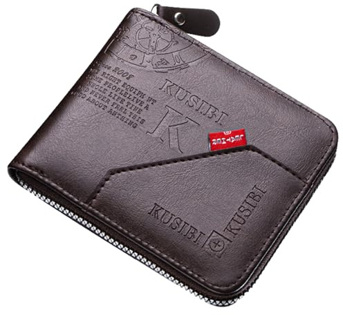 YUEcthynous Portafogli per uomo, vintage, da uomo, con chiusura lampo, in pelle, da uomo, con finestra e scomparti per carte di credito, piccolo portafoglio da uomo in pelle (caffè), caffè, m, Stile