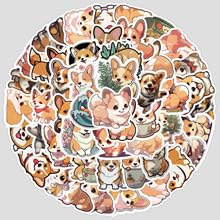 50 PCS Corgi Stickers for Water Bottle,Bike,Car,Helmet,Phone,Luggage,Computer,Scrapbook,Laptop,Cute Dog Waterproof Vinyl Decals,Teens Girls Aesthetic Sticker,Cartoon Animal Trendy Graffiti Sticker