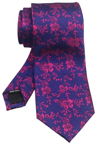 Vizakiss Corbatas florales para hombre, corbatas de boda de lujo de jacquard para padrinos de boda, Azul Fucsia, talla única