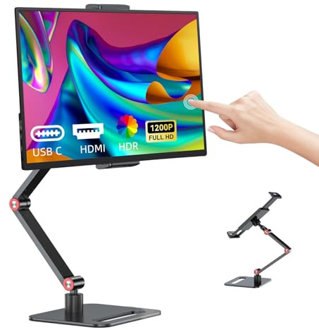 Portable Touch Screen Monitor, 14 Inch 1200P Ultra Slim Lightweight HDR FHD IPS Touchscreen Travel Monitor with Stand and Speakers, HDMI USB-C External Display