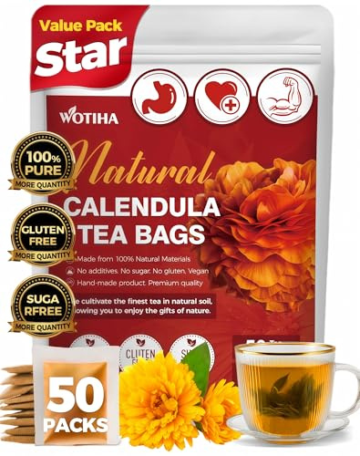 Natural calendula 50 tea bags. 100% natural dried calendula flowers Herbal Tea. For Skin Health Additive-Free • Caffeine-Free • Sugar-Free • Vegan