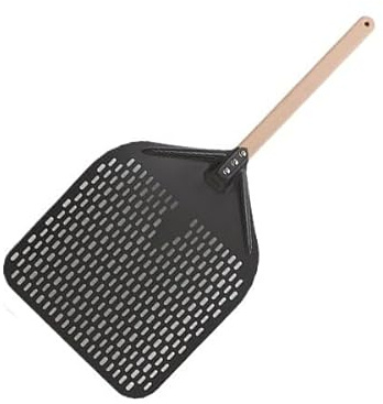 SkyjOy Pelle Pizza Pelle à Pizza perforée en Aluminium de 12/14 Pouces avec poignée Amovible Spatule Cuisson antiadhésive for Four Accessoires retourneurs(30cm Black 40cm H)