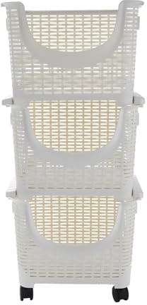 Carrello da cucina Carrello da cucina Contenitori impilabili su ruote a 3 livelli, Plastica, Carrello da portata bianco Carrello da bar da cucina con vassoio rimovibile Carrello da cucina su