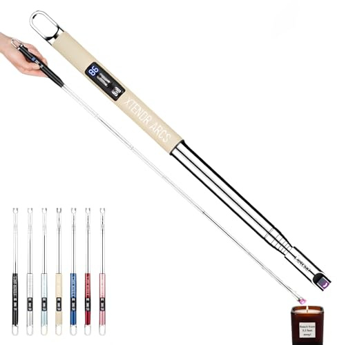 Extra Long Lighter Extendable to 3.2 Ft, Dual Arc LED Light for Fireplace | Windproof flameless plasma for fireplaces, grills, pilot lights and fireworks, USB-C fast charging, Beige