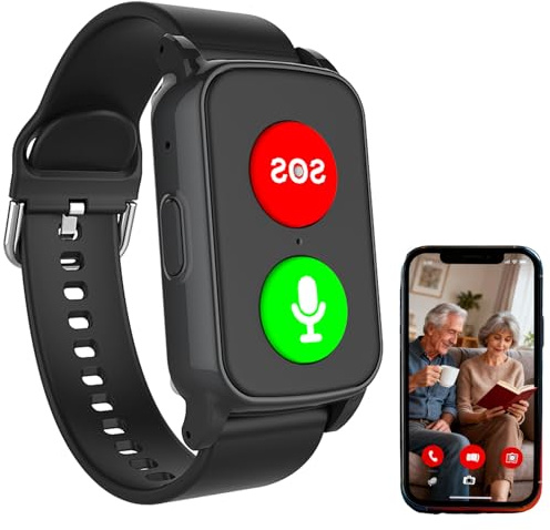 Reloj Emergencia Ancianos Personas Mayores con Detección De Caídascon Botón De Llamada De Emergencia Botón, Detector Caída, Monitoreo De La Salud Black