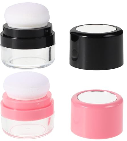 WOONEKY Envase Reutilizable para Polvos Sueltos 5g Caja Recargable de Plástico 2 Piezas Rosa y Negro Aplicador para Línea del Cabello Control de Grasa y Aumento de Volumen Portátil