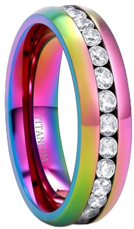 Ayoiow Ring Titan Herren, Ewigkeit mit weißem Zirkonia Titan Ring Dünn für Sie Titanstahl Bunt Größe 51 (16.2)