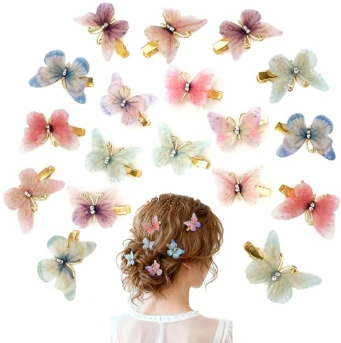 AuraFusion Haarschmuck Haarspangen Mädchen Schmetterling 18 Stück Für Frauen Teenager Fashion Damen Für Sommerfestival Hochzeit Gartenparty Weltmeisterschaft Fan Event Haarclips Set