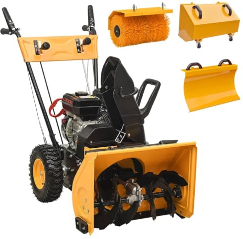 Spazzaneve 4 in 1 con spazzatrice a benzina, 6,5 CV, motore a benzina 196 ccm, 5 marce avanti e 2 indietro, larghezza 560 mm
