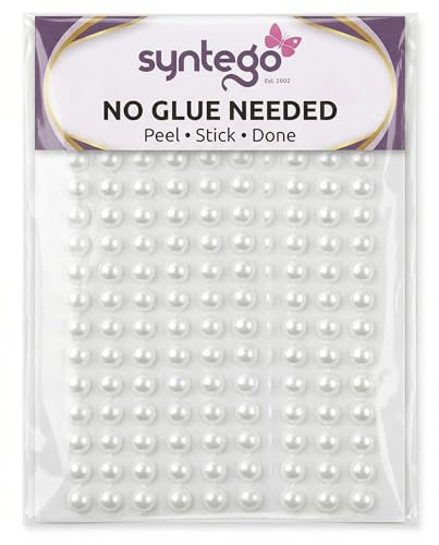 Syntego 400pcs 6mm Self Adhesive Pearls – Flat Back Pearl Stickers for Crafts, Scrapbooking & DIY – Craft Embellishments for Cards, Decorations, Art Projects (White)
