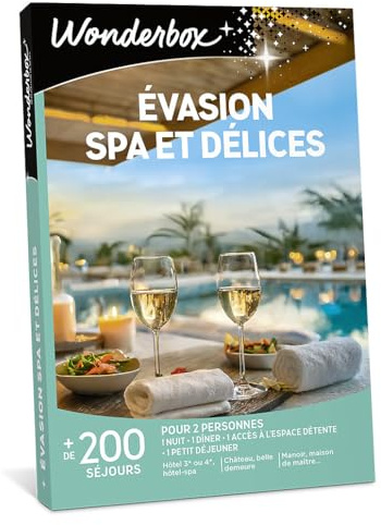 WONDERBOX - Évasion Spa Et Délices - Coffret Cadeau - Idée Cadeau Séjours | 1 nuit avec petit déjeuner, activité détente et dîner - Plus de 200 séjours - Hôtel 4*, hôtel-spa, château, maison de maître