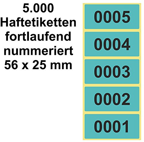5.000 Etiketten / Aufkleber auf Rolle - BLAU - fortlaufend nummeriert - 56 x 25 mm