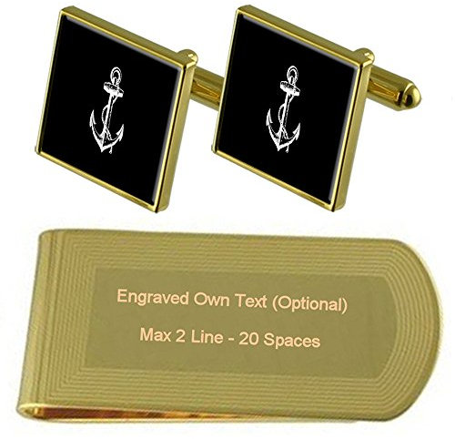 Select Gifts Anker Gold-Manschettenknöpfe Geldscheinklammer Gravur Geschenkset