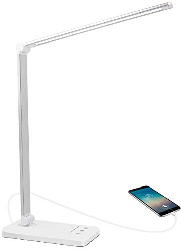 Lampada da Scrivania, AUELEK Lampada da Tavolo LED con USB di Ricarica per Smartphone 5 Temperature di Colore & 10 Livelli di Luminosità Touch Control, Funzione di Memoria