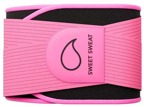 Sports Research Sweet Sweat Waist Trimmer Pro Series - Premium Sweat Enahancing Fitness Belt w/Adjustable Straps for Back Support & Tighter Cinch - Pink, (Medium-Large)