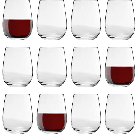 Argon Tableware Stemless Wine Glasses Set of 12-475ml - Corto Collection - Large Wine Glasses Dishwasher Safe Red Wine White Wine Glasses Set for Restaurant, Hen Party, Celebrations