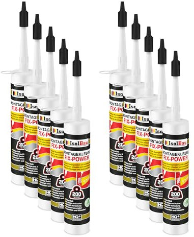 Isolbau Montagekleber Fix-Power - 10 x 480 g Styroporleber, Kraftkleber, Alleskleber, Baukleber für Innen- & Außenbereich - 200 kg / 10 cm - Weiß