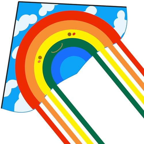 HONBO Cometas Rainbow Delta para adultos, cometa principiante para niños, fácil de volar, kit de línea y giro incluidos, bueno para juegos al aire libre y juguetes de playa de verano para niños