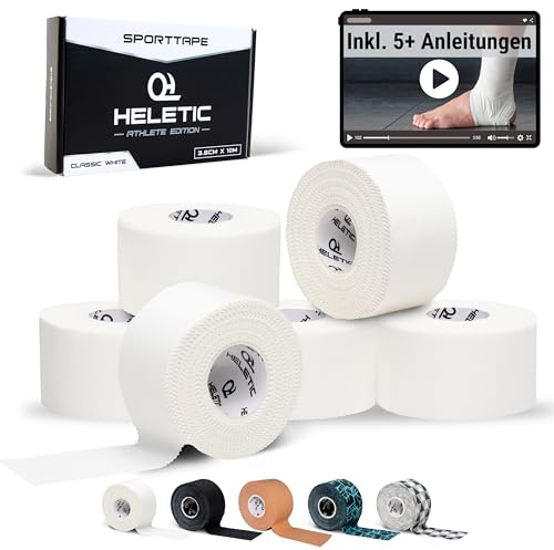 HELETIC Sporttape 3,8cm x 10m Athlete Edition - Tape mit extra starker Klebkraft, leicht abreißbar & wasserabweisend (White (6 Rollen))
