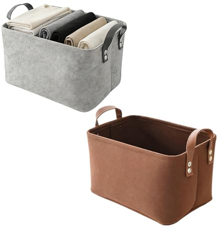 CTForest Filz Aufbewahrungsbox, 19*31*21.5cm, Zwei Farben, 2 Stücke | Filzkörbe mit Zwei Griffen, zum Aufbewahren von Büchern, CDs,Kleidung, Schallplatten