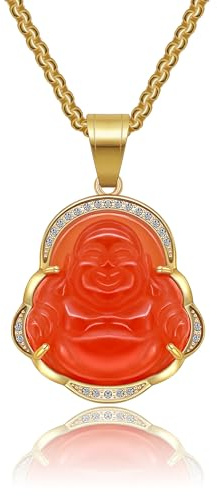 AILUOR Glücklicher lachender Buddha Halsketten, Glückskette Buddha Anhänger Grüne Jade Buddha Halskette Iced Out Bling Zirkon 18K vergoldet Kette Zierliche Amulett Halskette Schmuck Geschenk