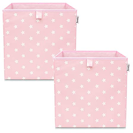 LIFENEY Aufbewahrungsbox 2er Set Sternenmotiv in Rosa, Spielzeugbox mit Sternen passend für Würfelregale, Ordnungsbox für das Kinderzimmer, Aufbewahrungskorb als Accessoire | 33x33x33 cm