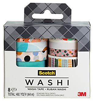 Scotch Washi Tape, Abstract Modern Design, 8 Rolls, Great for Bullet Journaling, Scrapbooking and DIY Décor (C1017-8-P19)