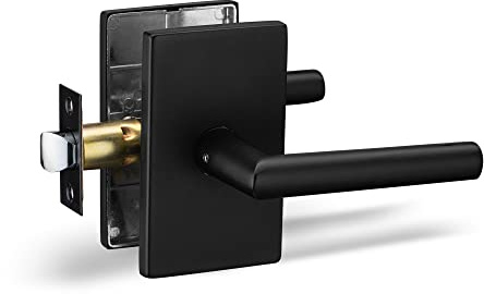 Berlin Modisch Passage Lever Door Handle Designer Series Non-Locking Lever Set [for Hallway or Closet Doors] Reversible for Right & Left Sided Doors Heavy Duty - Iron Black Finish