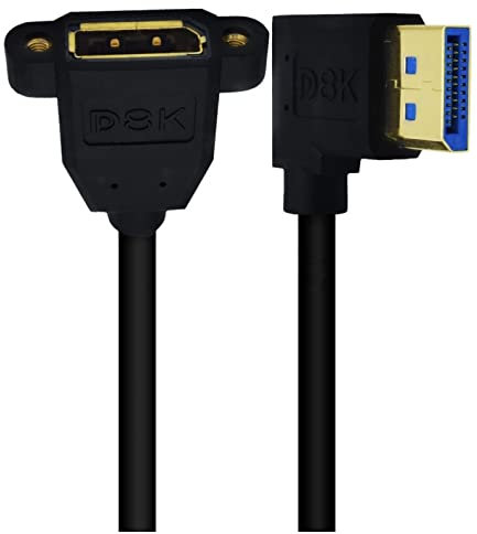 innov8 DisplayPort 1.4 8K / 60hz Angled Male to Female Panel Mount DP Audio Extension Cable (Left Angle)