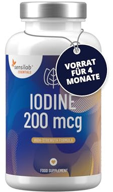 Jod Tabletten 200 mcg – Kaliumjodidtabletten zur Unterstützung der Schilddrüse und des Nervensystems – 120 Jodtabletten für 4 Monate – Sensilab