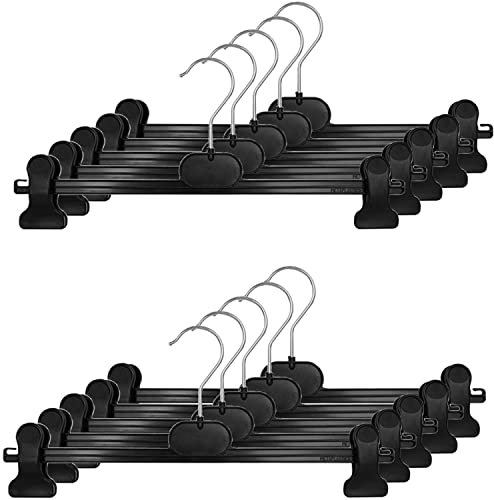 LaraTex Klemmbügel 10 Stück Kunststoff Kleiderbügel Hosenbügel Hosenspanner, rutschfest Klammern, verchromte drehbare Haken, 42 cm lang